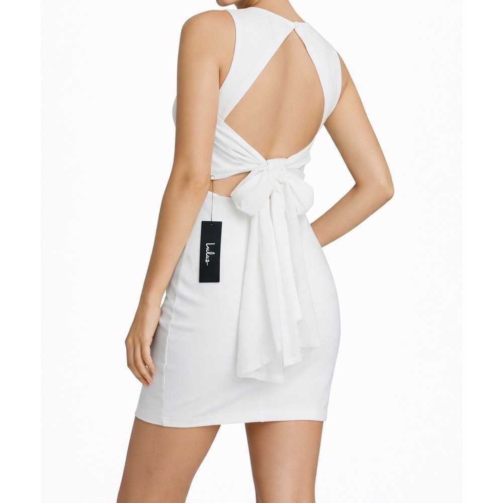 Lulu's White Open-Back Mini Dress with Bow